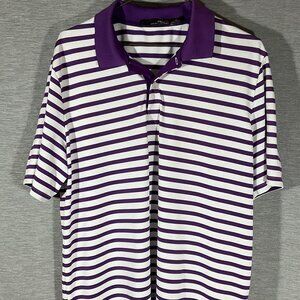Mens RLX Purple/White Striped Golf Shirt, Size L